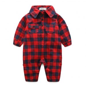 23-190-Red plaid Romper