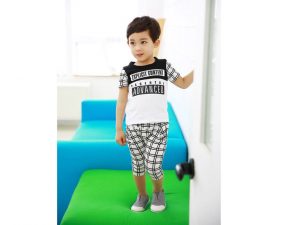 25-73-Casual stitching short sleeved suit 2pcs