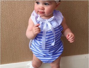 28-61-Blue striped bow Romper