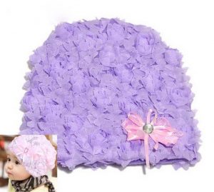 77-156-Lace flower bow head cap - Purple and pink