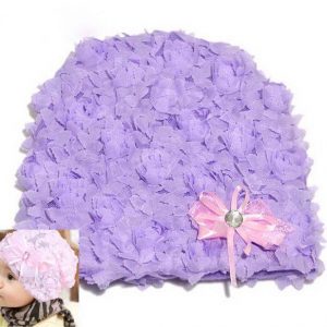 77-156-Lace flower bow head cap - Purple and pink