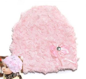 77-157-Lace flower bow head cap -pink