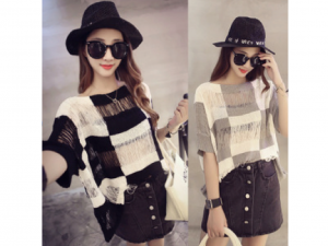 88-183-Plaid knit tops