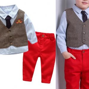 56-121-Gentleman dot vest trousers shirt 4pcs