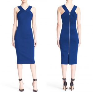 88-265-V-neck zipper Blue dress