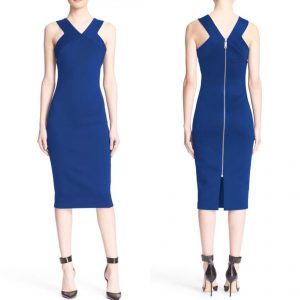 88-265-V-neck zipper Blue dress