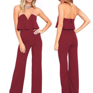 88-302-Dark Red Sexy Jumpsuit