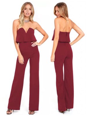 88-302-Dark Red Sexy Jumpsuit