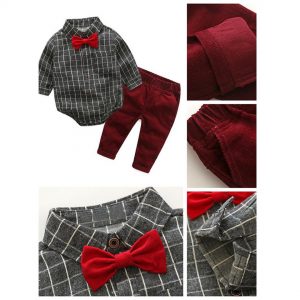 23-187-Bow tie gentleman romper Pants 3pcs