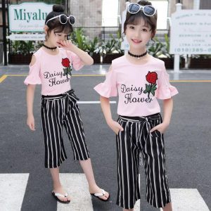 54-15-Embroidered Top Striped pants 2pcs