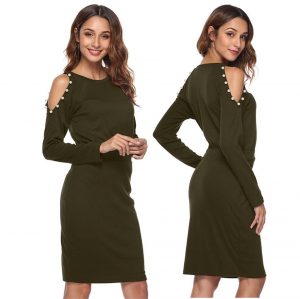 88-337-Green long sleeve dress